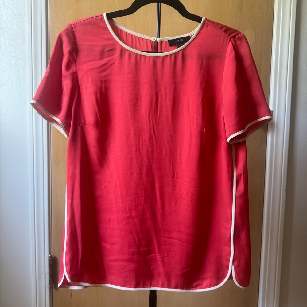 Coral SILK Women's Top with White Trim